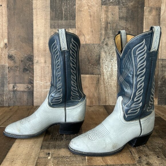 Tony Lama Gold Label Vintage Blue Gray Cowboy Boots Mens 9 D - Picture 12 of 12